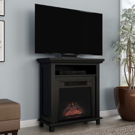 Hastings Home Electric Fireplace TV Stand, 29" Freestanding Console, Faux Logs, LED Flames, Heater Center (Black) 240282ZSX